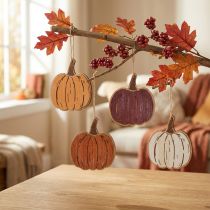 Article Décoration suspendue citrouille, décoration d'automne en bois, 14,5 x 13 cm, lot de 8