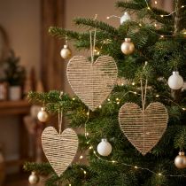Article Coeur décoratif jute naturel pour décoration de Noël à suspendre 20cm 4 pcs