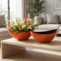 Article Bol moderne orange en forme de bateau – 39 cm – Usage polyvalent pour la décoration et les plantations – Lot de 2