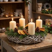 Article Couronne en bois, couronne décorative, blanc naturel, Ø30cm, H9.5cm