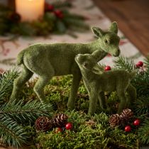 Article Figurines décoratives cerf cerf floqué vert de Noël avec faon en set H9/5,5cm 4 pièces