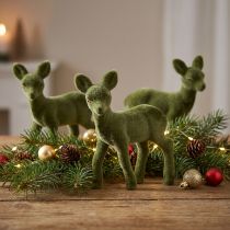 Article Figurine décorative cerf faon floqué figurines de Noël vert 10,5cm 6 pcs
