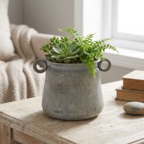 Article Pot décoratif jardinière vintage métal avec anses gris H13,5cm