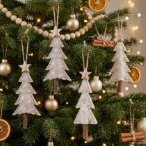 Article Lot de 6 décorations sapins de Noël en feutre beige et crème 17 cm
