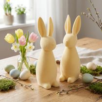 Article Lapin de Pâques décoratif – 2e choix – Floqué jaune clair H 29,5 cm 2 pièces