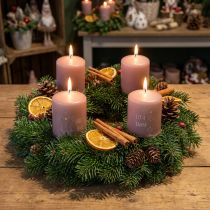 Article Bougies de Noël roses, bougies piliers, lot de 4, décoration hivernale Ø5cm H6cm