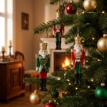 Article Set de 4 décorations de Noël en forme de casse-noisette, rouge, vert et doré, 10 cm