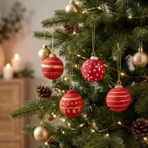 Article Boules de Noël rouges en papier mâché 5,5 cm set de 4