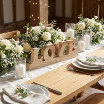 Article Décoration de table en bois « Amour » en osier, finition naturelle, 60 x 19 cm, style rustique