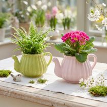 Article Jardinière théière décorative en céramique rose vert 19,5×13,5×11cm 2 pcs