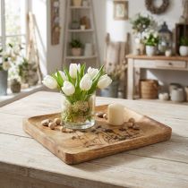 Article Plateau décoratif en bois de manguier à motif floral, dimensions : 25 × 20 cm