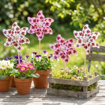 Article Mini Moulin à Vent Coccinelle Décoration Blanc Lilas Ø8cm 12 Pcs