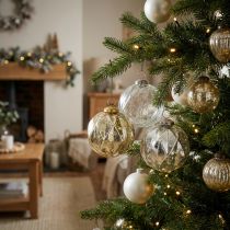 Article Boules de Noël vintage en verre avec motif Ø10,5cm 3pcs