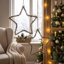 Article Étoiles décoratives de Noël en bois naturel blanchi Ø40cm avec cordon en jute - Lot de 2