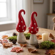 Article Champignons décoratifs en céramique rouge blanc Ø5cm H15.5cm 2pcs