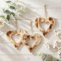 Article Coeurs décoratifs en bois à suspendre coeur brûlé dans le coeur 20cm 3pcs