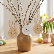 Article Tête de lapin en bois Déco à suspendre Blanc Or 10,5cm 8pcs