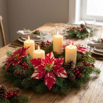Article Etoile de Noël artificielle rouge crème L35cm 6pcs 2 bouquet