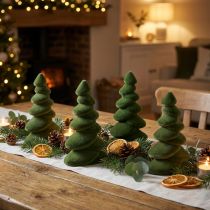 Article Déco de table Sapins de Noël floqués Vert 16,5 cm 4 pcs