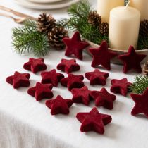 Article Décorations de Noël, étoiles, floquées bordeaux, décoration de table, 4-5 cm, lot de 40 pièces