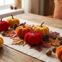 Article Ensemble décoratif de citrouilles en velours tricolore, mini-citrouilles de 5 cm, 12 pièces
