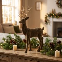 Article Figurine déco cerf décoratif renne floqué marron H46cm