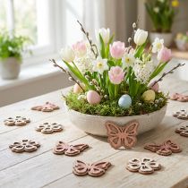 Article Parsemer décoration bois fleurs/papillons blanc/rose Ø4cm 36p
