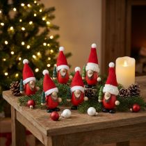 Article Nains de Noël nains décoratifs bois rouge vert H10,5/12cm 6 pièces
