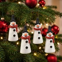 Article Décoration à suspendre en forme de bonhomme de neige joyeux – Blanc avec écharpe rouge et chapeau noir, 7,5 cm – Parfait pour les sapins de Noël festifs – 6 pièces