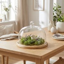 Article Cloche à fromage en verre avec décoration en plaque de bois Ø22cm H16.5cm