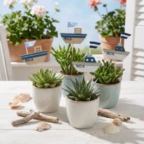 Article Bouchon décoratif bateau bois blanc bleu naturel 8cm H37cm 24 pcs