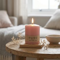 Article Bougie pilier PURE 90/70 bougie en cire naturelle rose décoration de bougie durable
