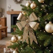 Article Noeud en métal doré à suspendre 23x16cm pour décoration de Noël