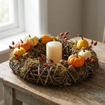 Article Couronne de vigne tressée Ø40cm, couronne décorative naturelle pour table et mur, style rustique