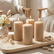 Article Bougies piliers bougie rainurée beige 70/130mm 4 pcs