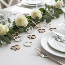 Article Double coeur bois, décoration dispersée coeurs de mariage B3cm 72 pcs