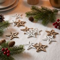 Article Étoiles en bois décoration à disperser décorative Noël blanc/naturel 3,5 cm 48 pcs