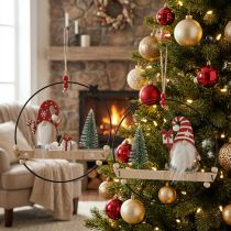 Article Duo de décorations suspendues rondes en métal avec lutins de Noël, Ø 21,5 cm