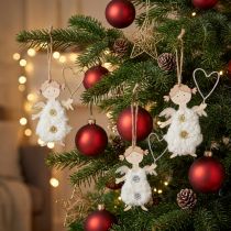 Article Décoration de Noël 8 Anges en Bois avec Cœur, 14,5 cm