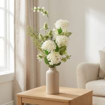 Article Bouquet de fleurs artificielles : boule de neige, cardère sauvage, fougère, 65 cm - décoration, aspect naturel, facile d'entretien