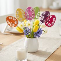 Article Oeufs de Pâques sur bâtonnets Motif fleurs Bois Multicolores 30,5cm 18p