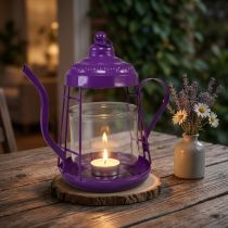 Article Photophore verre lanterne théière violet Ø15cm H26cm