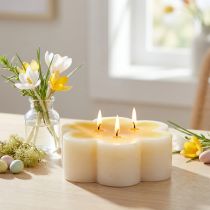 Article Bougie trois mèches bougie fleur décorative jaune blanc Ø11,5cm H4cm