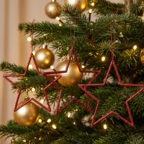Article set de 12 étoiles rouges pailletées 12 cm pour décoration de Noël