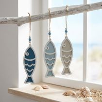 Article Cintre décoratif poisson bois décoration suspendue bleu maritime 12cm 9 pièces