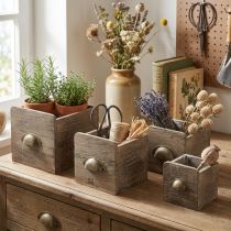 Article Ensemble de tiroirs en bois avec poignée, marron essuyé - rangement rustique, ensemble de différentes tailles, 4 pièces