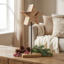 Article Étoile en bois naturel avec base en tige décoration étoile 20x9,5x50cm
