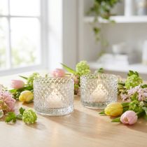 Article Bougeoir en verre style rétro diamant transparent Ø10,5 cm 2 pièces