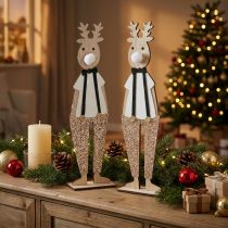 Article Figurine de décoration en bois renne Noël à poser 12×6.5cm H45cm 2pcs