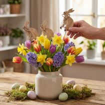 Article Bouchon à fleurs en bois décoration lapin de Pâques 8cm x 6cm 12 pcs